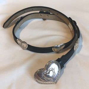 Silver hearts and black leather Concho belt